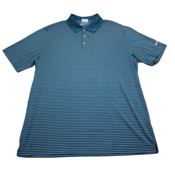 Nike Golf Polo Shirt Mens XL Blue Striped Stretch Lightweight Hike Fish - Picture 1 of 16